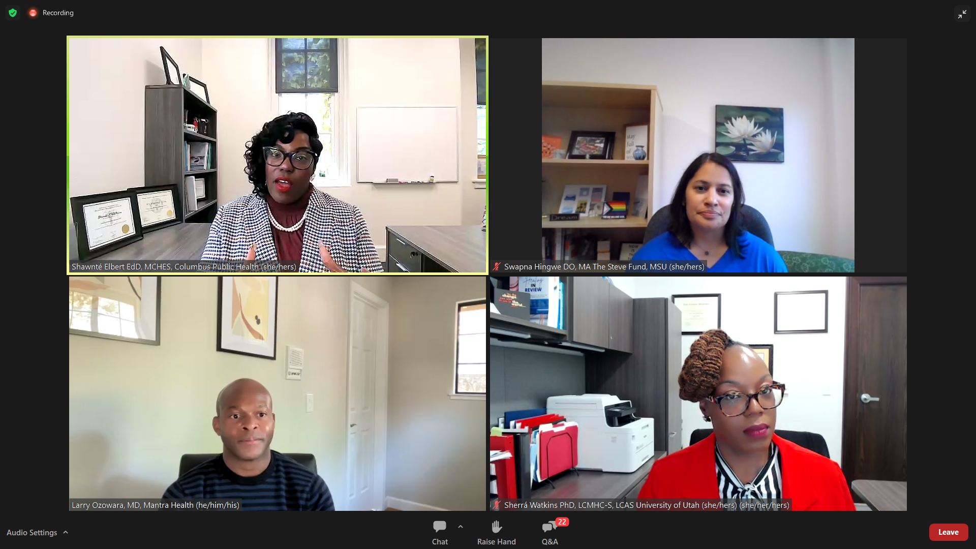 (left to right, top to bottom) Dr. Shawnt&eacute; Elbert; Dr. Swapna Hingwe; Dr. Larry Ozowara; Dr. Sherr&aacute; Watkins