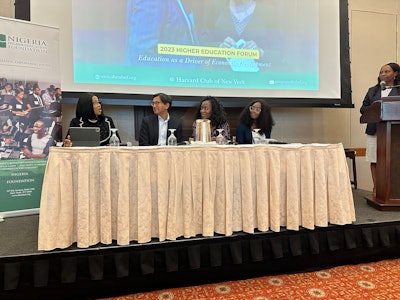 Panelists at the 2023 Nigeria Higher Education Forum. Left to right: Dr. Femi Pitan, Kamal Pallan, Titi Odunfa Adeoye, Temilade Adelakun.