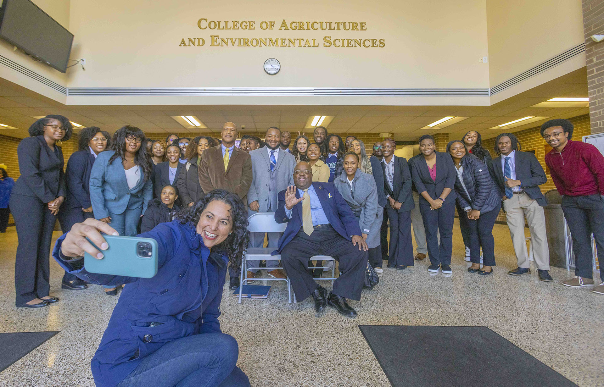U.S. Department of Agriculture Deputy Secretary Xochitl Torres Small poses with N.C. A&T&rsquo;s undergraduate USDA Scholars and 1890s Scholars during a tour of the College of Agriculture and Environmental Sciences.