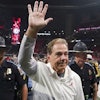 Alabama head coach Nick Saban leaves the field after the Southeastern Conference championship NCAA college football game between Georgia and Alabama, Saturday, Dec. 4, 2021, in Atlanta. Nick Saban, the stern coach who won seven national championships and turned Alabama back into a national powerhouse that included six of those titles in just 17 seasons, is retiring, according to multiple reports, Wednesday, Jan. 10, 2024.