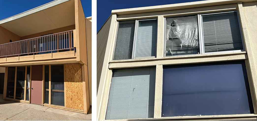 The cost to repair some vacant residential halls exceeds the cost of demolition, according to Hispanic-Serving Institutions officials. Damage shown from a GAO site visit.