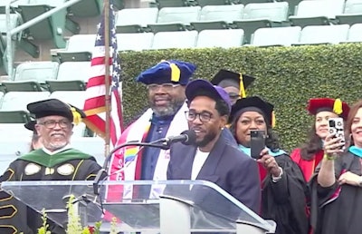 Dr. Keith Curry, president of Compton College, with rapper Kendrick Lamar.