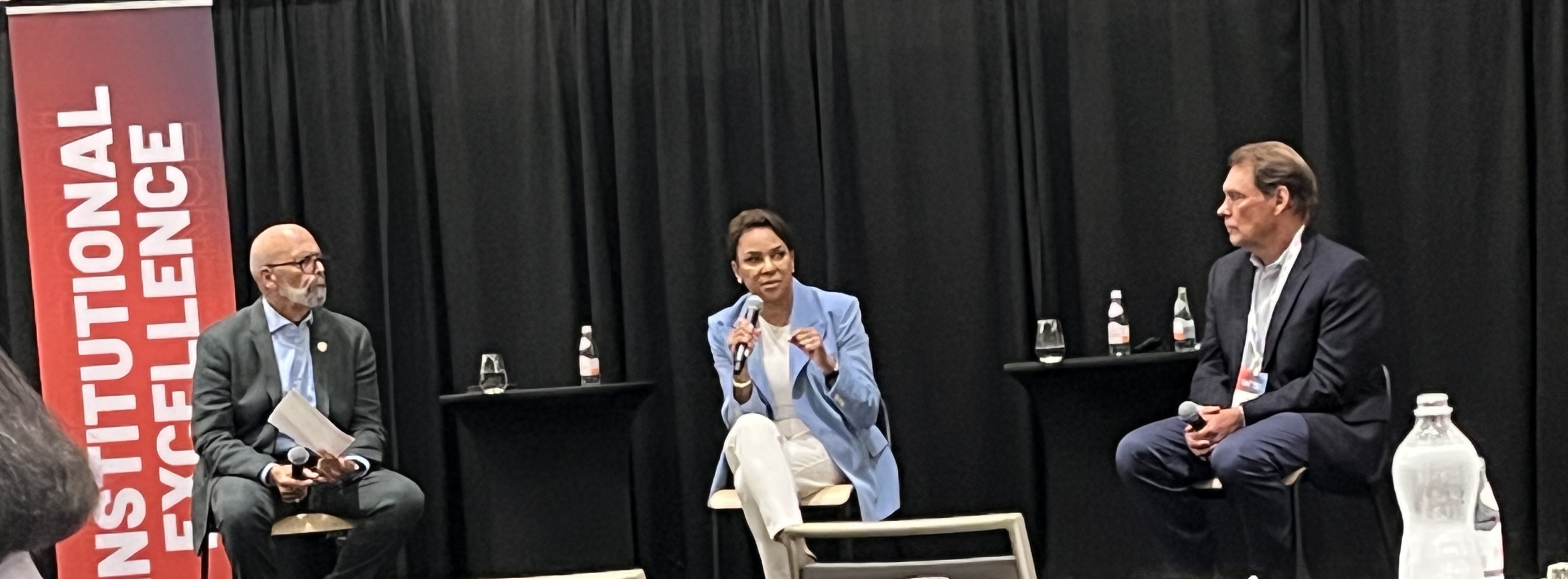 UNCF President Dr. Michael Lomax moderates a fireside chat with Spelman College Interim President Rosalind Brewer and Phil Gross, co-founder of Adage Capital Management.